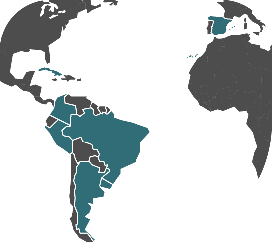 Mapa con la presencia de Salcines International Talent en España y América Latina